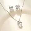 Pendientes de Cristal de Azúcar Geométricos Azules con Lazo de Lujo Ligero y Gama Alta Exquisito Versátil Set de Collar y Pendientes Versátil