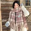 Bufanda Cálida de Color Sólido Nueva de Invierno con Borlas, Chal Bufanda Simple Versátil, Bufanda Cálida de Lana