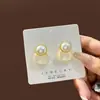 Pendientes de Aguja Plateada con un Toque de Lujo Ligero, Tachuelas Pequeñas de Perla, Geométricos Retro Ojo de Gato Flor Lazo Pendientes Suaves de Perla