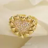Anel Aberto Coração Zircônia Banhado a Ouro 18K Cobre Novo Produto Transfronteiriço Anel Versátil de Alto Padrão Nicho Ins Feminino