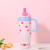 Taza térmica de acero inoxidable 316 de gran capacidad para mujer, elegante vaso para hielo con asa, vaso de agua portátil con popote para estudiantes