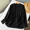 ¡Pedido Japonés! 2023 Principios de Otoño Nuevo Simple Versátil Plisado Media Botonadura Cuello Redondo Manga Larga Camisa Top 461144