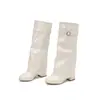 Botas Martin de comércio exterior para outono e inverno, botas femininas de cano alto com salto médio em couro patenteado transfronteiriço, botas de couro leves, de calçar, versáteis, tamanho grande