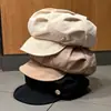 Estilo japonês costura plissada chapéu octogonal feminino estilo britânico retro boina primavera e outono versátil grande circunferência da cabeça jornaleiro boné repicado