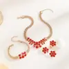 Brincos Europeus e Americanos de Venda Quente Transfronteiriços com Strass Vermelho Vazado, Conjunto de Joias com Colar de Corrente e Anel, Conjunto de Joias Femininas