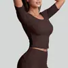 Ropa Deportiva Fitness Running Yoga para Mujer Juyitang Melocotón Retro Manga Media Alta Elasticidad Transpirable Camiseta
