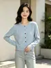 Conjunto de duas peças Andy de veludo outono e inverno novo feminino estilo coreano cardigã de gola redonda com detalhe de laço, versátil e quente casaco de tricô grosso