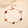 Pulsera de Plata de Ley S925 de Cinco Flores para Mujer con Circonita Blanca Trébol de Cuatro Hojas Nicho Lujo Accesible Pulsera Totalmente Diamantada Versátil Nuevo Estilo 2025