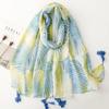 Bufanda Estilo Japonés y Coreano Fresca Moda Versátil Larga Seda Color Brillante Hoja de Planta Borla Chal de Viaje para Mujeres