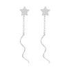 Pendientes de Plata de Ley S925 con Forma de Estrella y Ola para Mujer, Pendientes de Hilo con Borla de Estrella de Cinco Puntas de Lujo Sencillo y Versátil
