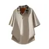 Camisa de Manga Corta con Solapa Bloque de Color al por Mayor Transfronteriza Verano para Hombre Simple Retro Versátil Holgada Camisa Top