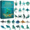 Bestseller transfronterizo 2026 nuevo calendario de caja sorpresa de animales marinos calendario de adviento árbol de Navidad colgante de caja sorpresa acrílico
