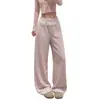 Pantalones a rayas dulces estilo coreano para mujer, nueva colección de otoño, diseño rejuvenecedor con ribete de encaje, pierna ancha, estilo yoga, casual y de corte recto
