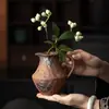 Jarrón Antiguo de Arcilla Rocosa, Florero Cerámico Retro, Arreglo de Flores Secas para Sala de Estar en Casa, Decoración de Escritorio para Plantas Verdes Hidropónicas, Jarrón Pequeño