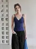 Elegante camisola de retazos azul marino con cuello en V para mujer, nuevo top sexy ajustado para el verano 2026