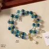 Pulseira de Ágata Coração de Açúcar com Cristal Swarovski para Mulheres, Luxo Leve, Nicho, Alto Padrão, Amuleto da Paz, Pulseira de Pérola e Ágata, Joia de Mão