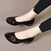 Novos Sapatos Femininos para a Temporada de Primavera, Comércio Exterior Transfronteiriço, Bico Redondo, Salto Baixo, Salto Bloco, Solado de Borracha, Slip-On, Bordado, Estilo Coreano, para Mães