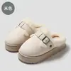 Chinelos Birkenstock de Algodão com Solado Grosso para Mulheres, Inverno Pelúcia Quente Antiderrapante Outdoor Casa Interior Peles Algodão Sapatos Atacado