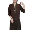 Ropa de Mujer Más Vendida Otoño Nuevo Cuello en V Estampado de Leopardo Patchwork Falso Dos Piezas Manga Larga Top Elegante Reductor de Edad Delgado Camiseta Básica