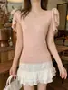 Tiro real Verano estilo coreano estilo suave mangas abullonadas temperamento versátil top de punto para mujer delgado favorecedor top 13748