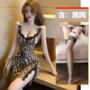 Lencería Sexy Estampado de Leopardo Sujetador de Escote Profundo Conjunto de Encaje con Portaligas de Alta Gama Popular Salvaje con Abertura Francesa