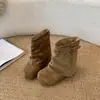 Botas de plataforma Melard femininas 2026, novo estilo versátil, sola grossa, com fivela de cinto e calças que aumentam a altura interna, perfeitas para baixinhas, botas curtas