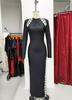 Vestido de Noche Europeo y Americano Independiente con Perlas Pesadas y Incrustaciones de Diamantes Vestido Sexy de Vendaje Elástico Ajustado con Abertura Alta