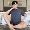 Pijama de Modal de Verano con Cuello Redondo y Mangas Cortas para Hombres y Adolescentes Traje Casual Holgado Ropa de Casa Usable Talla Grande