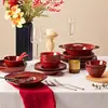 Vajilla Roja para Boda, Caja de Regalo de Boda para la Novia, Tazones Rojos, Platos y Juego de Palillos, Mudanza a un Nuevo Hogar, Platos y Porcelana