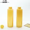 Yigao Embalagens Frasco Quadrado Amarelo para Gel de Banho 300ml Frasco Plástico para Embalagem de Artigos de Higiene Pessoal Frasco Vazio com Tampa Pump