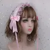 Headdress Lolita branco de renda macia estilo soft girl japonês, tiara Lolita versátil doce de gato e carta de amor, alça de anjo