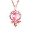 Elegante Colgante de cristal rosa imitación piedra hibisco flor hoja moda de tres piezas flor hoja ojo de gato piedra hibisco diamante collar