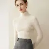 Suéter 100% cachemir puro para mujer, cuello alto, nueva base de punto de color liso ajustada para otoño e invierno