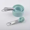 Fabricantes de origen juego de tazas medidoras de plástico para cocina y repostería, juego de cucharas medidoras con escala, cuchara medidora de plástico con mango de acero inoxidable, 8 piezas