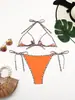 Amazon Transfronterizo Europeo y Americano Traje de Baño Bikini Triangular de Encaje Color Sólido Sexy Bikini de Dos Piezas de Moda para Mujer Estilo Europeo y Americano