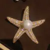 Broche de Sirena Burbuja Perla Estrella de Mar Lazo Circonita Chapado en Oro Real de 14K Pin Accesorio de Traje de Lujo Ligero