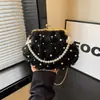 Nuevo bolso de noche para mujer con encaje de malla, cierre plisado, bolso de mano, diseño dulce estilo coreano, bolso cruzado con cadena de perlas