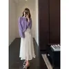 Suéter de malha com tingimento personalizado, roxo clareador, casual de caimento solto emagrecedor para mulheres, novo modelo H082506 para primavera e outono de 2026