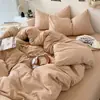 Nuevo Estilo Coreano Ins Color Puro Doble Cepillado Algodón Lavado Juego de Cuatro Piezas Ropa de Cama Funda Nórdica Ropa de Cama Colchón Dormitorio Estudiante