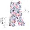 Pantalones de pijama de algodón para mujer, verano, finos, estampados, casuales, de pierna ancha, pueden usar mujeres embarazadas, comercio exterior, pantalones de talla grande