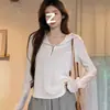 Moletom com Capuz Irregular Primavera e Outono Feminino 2026 Novo Design Sentido Estilo Puro Desejo Camada Base Manga Longa Top ins