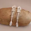 Brincos Europeus e Americanos Transfronteiriços de Agulha de Prata com Zircônia, Franja de Espinha de Peixe e Pérolas, Brincos de Luxo Leve de Alta Qualidade, Brincos Exagerados Personalizados para Mulheres