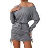 Bai Fen Zhi Yi Comercio Exterior 2025 Nueva Ropa Europea y Americana para Mujer Transfronteriza Manga Larga Manga Murciélago Color Sólido Vestido de Otoño