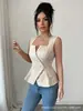 2026 Verano Ropa Europea y Americana Transfronteriza para Mujer Top Jacquard de Color Ceñidor de Cintura Cuadrado con Volantes Ajustado Chaleco