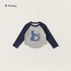 Blusa Raglan Infantil Color Block para Meninas, Versátil Camiseta Moletom com Estampa de Desenho para Outono