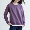 Otoño Nuevo Diseño de Moda Algodón Peinado Recto Look Adelgazante Empalme de Color Puro Falso Dos Piezas Cuello Redondo Manga Larga Sudadera Top para Mujer