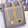 Yunyao Moda Europea y Americana Collar de Corazón con Circonita Blanca Pulsera de Acero de Titanio Simple para Niñas Pulsera de Cadena para Clavícula con Diamante Verde en Forma de Corazón