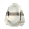 Suéter de punto para hombre de media cremallera transfronterizo para otoño e invierno con rayas de bloques de color, cuello alto, jersey de punto, capa base holgada de moda