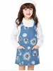 Directamente del fabricante: Vestido de tirantes de mezclilla lavado para niña, Nuevo estilo de verano con estampado de margaritas, Versátil para diversas ocasiones