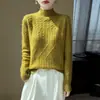 Novo suéter de malha de lã pura para outono e inverno para mulheres, gola alta discreta, espessado, fio duplo, estiloso, de manga comprida, com modelagem solta